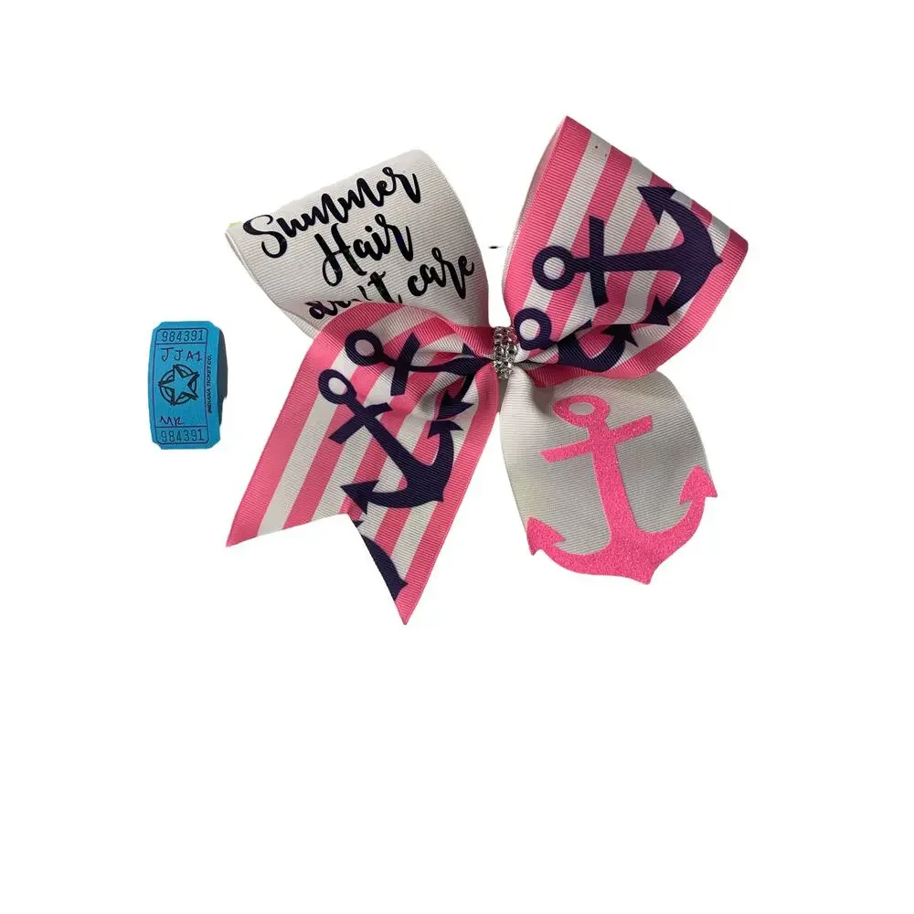 Pink & White Summer Hair Don't Care Anchor Hair Bow Girls'